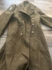 WW2 US Army Green Wool Military Trench Coat Vintage 40s Mens Long Overcoat 38R picture
