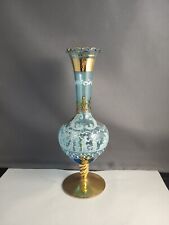 Antique Italy Blue Gold Hand Painted Glass Vase picture