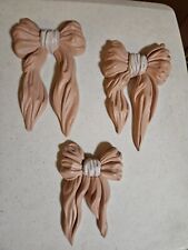 Vintage Homco Wall Hangings Resin Pink Bow Wall Decor Set Of 3 Retro picture