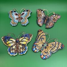 Cloisonné Enamel Metal Butterfly Ornaments Decorations Set of 4 Magnet Back 3