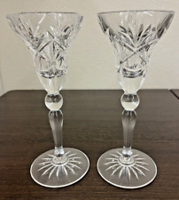 PAIR of 24% Crystal Candle Stick Holders 7'' by Mystique. Vintage. picture