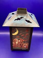 VTG Hand Painted Kathy Hatch Halloween Lantern Metal & Glass With Original Box  picture