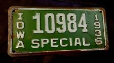 🇺🇲 IOWA - 1937 SPECIAL license plate.  Unusual type, nice original  picture