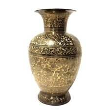 Beautiful Tall Brass Vase with Intricate Floral Etchings, Engraved in India picture