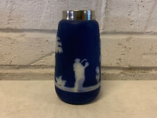 Antique Dudson Brothers Hanley England Royal Blue Jasperware Vase w/ Silver Rim picture