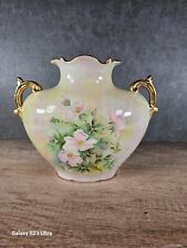 Antique E King Rhea hand painted flowers gold trimmed vase picture