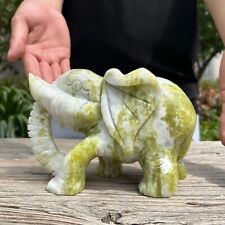 4.9LB 6.8'' Natural Xiuyan Jade Elephant Statue Healing Quartz Crystal Carving picture
