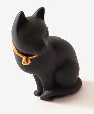 Franklin Mint Curio Cabinet Cats Black Basalt Gold Bell Collar 1988 picture
