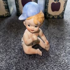 Vintage Figurine Piano Baby Little Boy Blue Baseball Cap Porcelain Bisque 4” picture