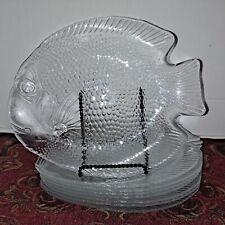 Lot of 8 Vintage Arcoroc France Large Clear Glass Fish Shaped Snack Plates 10'' picture