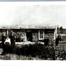 c1910s Pioneer Family Sod House RPPC Prairie Soddie Frontier Real Photo Dog A135 picture