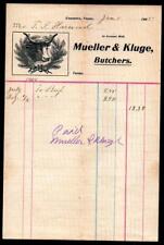 Mueller & Kluge Butchers - Gonzales Tx 1905 - History Rare Letter Head Bill picture