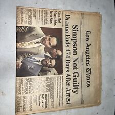 O.J. Simpson Newspaper NOT GUILTY Oct 4, 1995 LOS ANGELES TIMES - A-Section picture