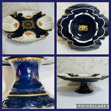 Royal Scotland Fruit Pedestal Plate Cobalt Gilded Porcelain Footed Centerpiece picture