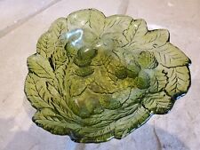 VINTAGE DEPRESSION GREEN GLASS RASPBERRY AND LEAF PATTERN BOWL - PRISTINE picture