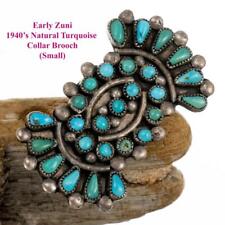 Vintage Zuni Turquoise Brooch Small Natural Needlepoint Collar Pin Old Pawn picture
