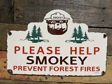 VINTAGE SMOKEY BEAR PORCELAIN SIGN 1956 PREVENT FOREST FIRES PARK RANGER GAS OIL picture