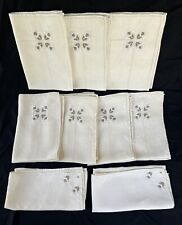 Vintage Ecru Linen Napkins with Embroidered Corners - Set of 7 (+2Larger Ones) picture