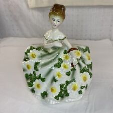 Vintage Rubens 4131 Yellow Lady Ceramic Planter in Floral Dress and Basket picture