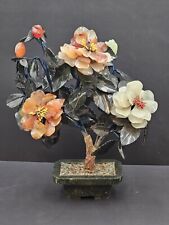 VINTAGE  CHINESE CARVED STONE & JADE FLOWER TREE COLORFUL  13 Inch  picture