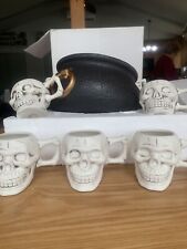 Century 21 Celebrations Halloween Black Cauldron & 7 Skull Mugs W/ Original Box picture
