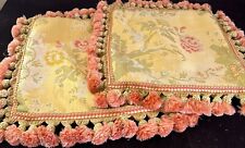 Lampas Pillow Covers - 2 Vintage  High End Decorator w/ Tassel Trims  XX950 picture