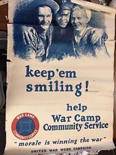 ORIGINAL WWI Keep Em Smiling Poster: War Camp Community Service M Leone Bracker picture