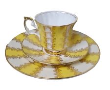 Vintage ELIZABETHAN Tea Cup, Saucer and plate Yellow & Gold Gilt Pattern England picture