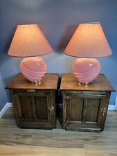 Table Lamps 2 Dust Pink Vintage 1980's Glazed Glass Art Deco Matching Shades picture