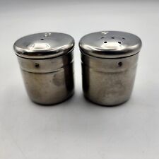 Vintage Sharper Image Metal Tin Salt & Pepper Shaker Set Stainless Steel 2.25 in picture