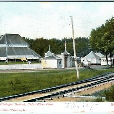 1907 Waterloo IA Amphi-Theatre @ Chatagua Ground Cedar River Park Postcard A46 picture