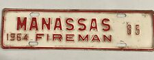 1964 Manassas Virginia Va Fire Department License Plate Town Tag Topper Badge 65 picture