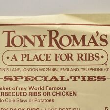 1980s Tony Roma's Place For Ribs Placemat Menu 46 Martin's Lane London England picture