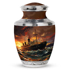 Vintage Ocean Liner at Sea During Sunset Large Burial Urn For Ashes Size 10 Inch picture
