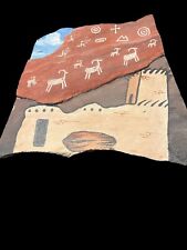 Hand Painted Darrin Denny  Signed Sandstone Slab Petroglyphs Navajo Chinle AZ picture