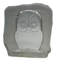 VTG MCM Glass OWL Block Sculpture Paperweight Clear & Frosted made in Sweeden picture