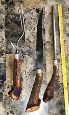 VTG STAG HORN CARBON STEEL KEEN EDGE KOTTLE CUTLERY CO NEW YORK 3PC CARVING SET picture