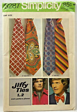 1972 Simplicity Sewing Pattern 5287 Mens Jiffy Neckties 4 Styles Vintage 9523 picture