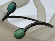 VINTAGE NAVAJO STERLING SILVER TURQUOISE CABOCHON BYPASS OPEN BRACELET picture