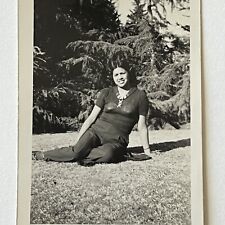 Vintage Snapshot Photograph Beautiful Young Woman Sitting In Grass picture