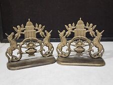 SET OF 2-  Vintage Silvestri Unicorn and Cherubs Hand crafted Brass Bookends picture