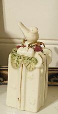 Vintage 1990s Lenox Porcelain Gift Box Ornament With Bird And Hollyberries picture