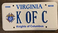 Virginia Issue DMV Personalized Vanity License Plate K OF C Man Sign Tag Knights picture