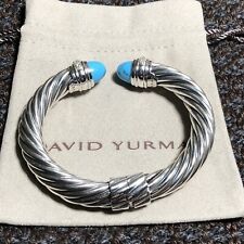 David Yurman Sterling Silver 10mm Cable Bracelet with Blue Turquoise & Diamonds picture