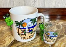 Life's a Croc alligator 3D coffee mug 1993 Florida Vintage 8 ounce + Shot Glass picture
