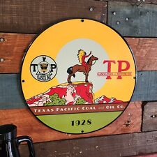 Texas Pacific Gasolines And Motor Oil 1928 Round Enamel Sign (12