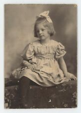 Antique c1900s 3.75x5.5 in Mounted Photo Beautiful Young Girl in Dress With Bow picture