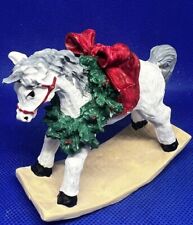 Vintage Rocking Horse w/ Red Ribbon & Wreath Made in Taiwan Christmas Figurine picture