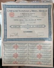 Lot 17 shares 100 francs au porter 1929 Compagnie Nationale Mines et Minerais picture