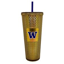 Starbucks UW University of Washington Gold Bling Studded Cold Cup Tumbler 24 oz picture